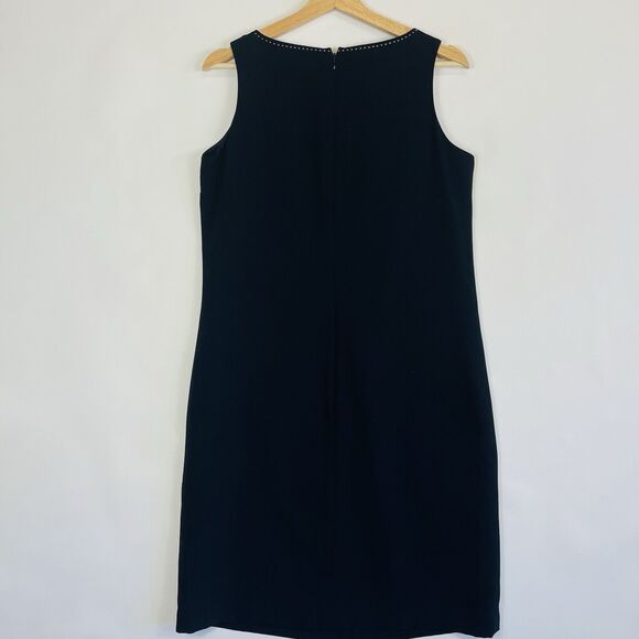 Mary McFadden Vintage Solid Black White Stitch Sleeveless‎ Shift Dress Womens 8 - Picture 4 of 11